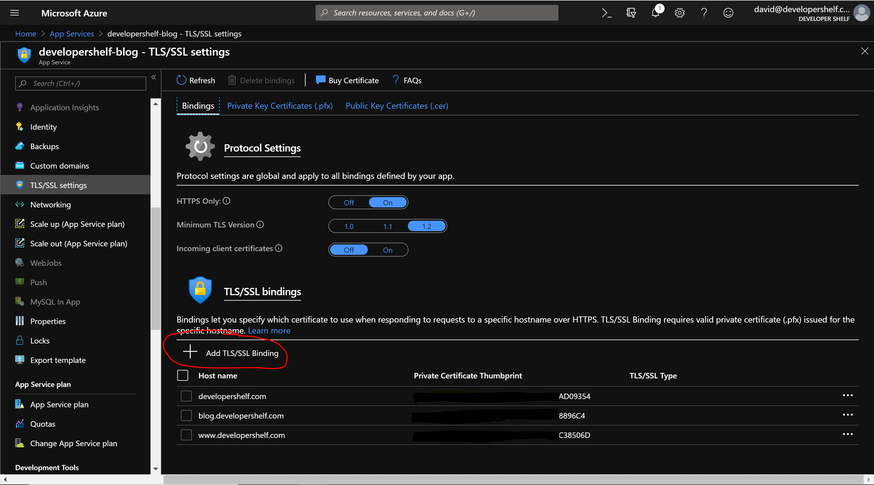 Unable To Apply Ssl Binding In Azure To Web App Service